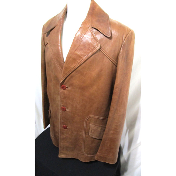 EUC! Vintage 70s Europe Craft Brown Leather Jacket Men Sz 44 - Picture 6 of 12